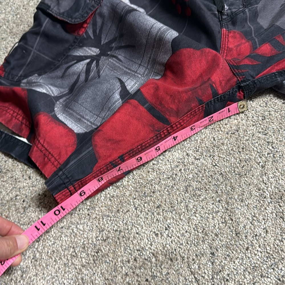 Hurley Hawaiian print board shorts red/black swim trunks y2k hibiscus - Picture 5 of 8